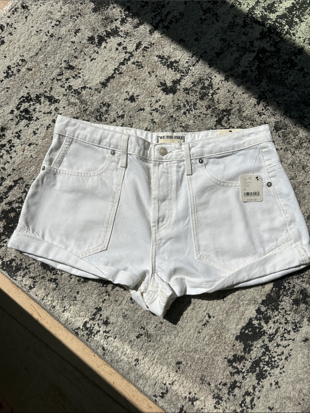 Free People White Rolled-Hem Denim Shorts
